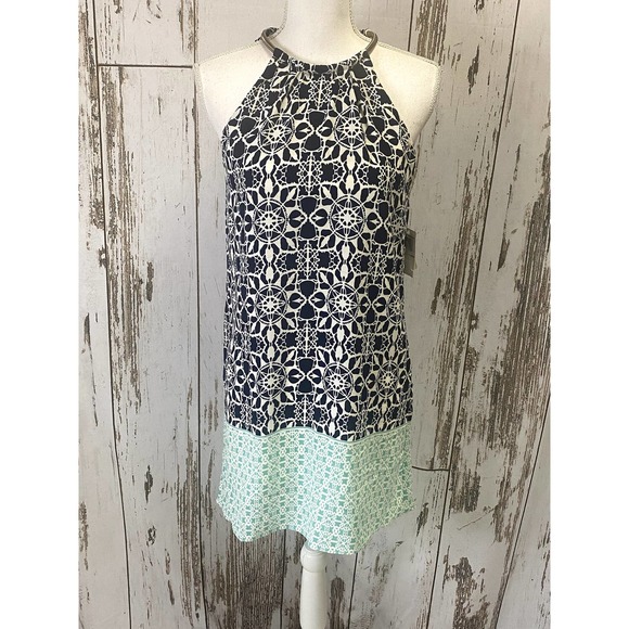 B. Darlin Blue/White/Teal Dress - Picture 1 of 5